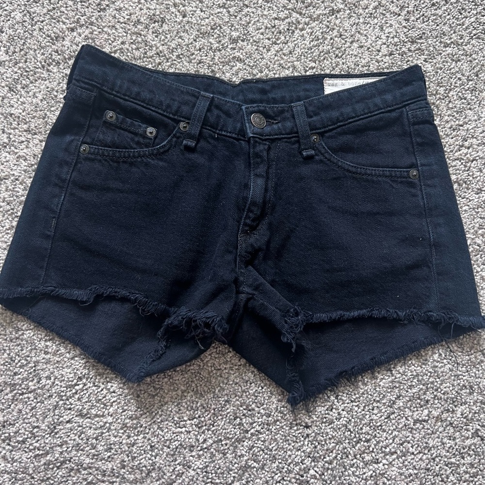Rag & Bone Low Rise Black Raw Hem Denim Shorts Zip Fly 100% Cotton USA Made 24